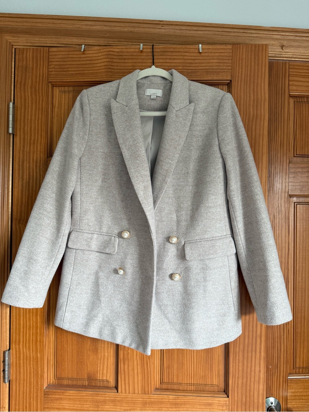 LOFT Light Gray Double-Breasted Pearl Button Blazer
